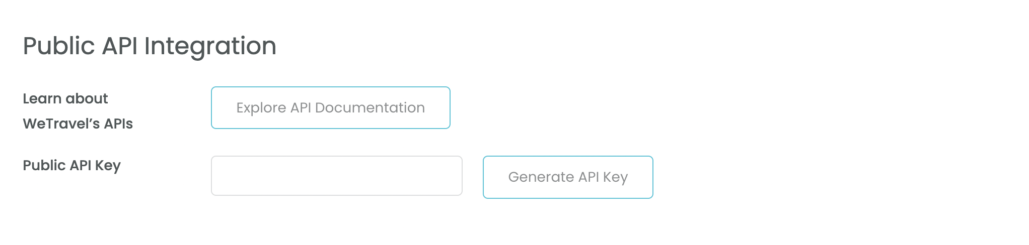 API integration section in profile