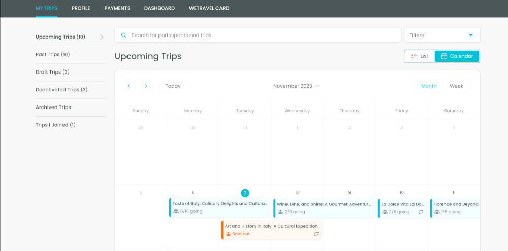 calendar view wetravel calendar view wetravel